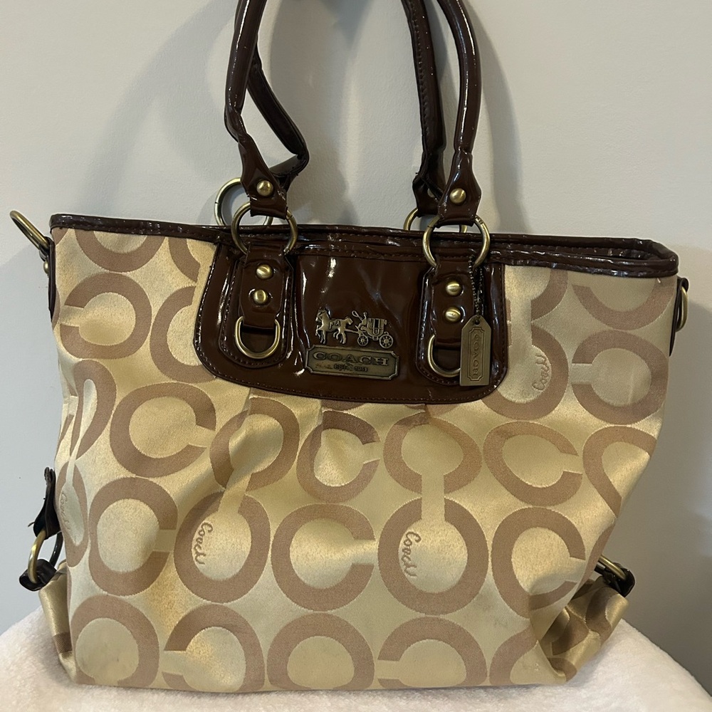 Coach Vintage Brown and Cream Monogram Tote